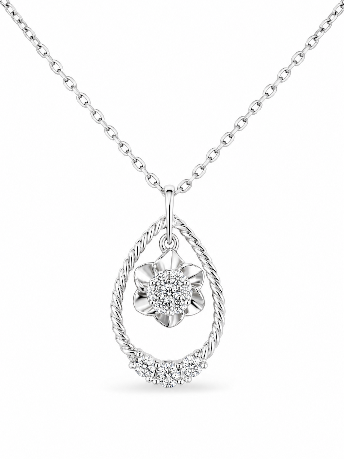 Halo diamond pendant with chain by Memoire Jewellery