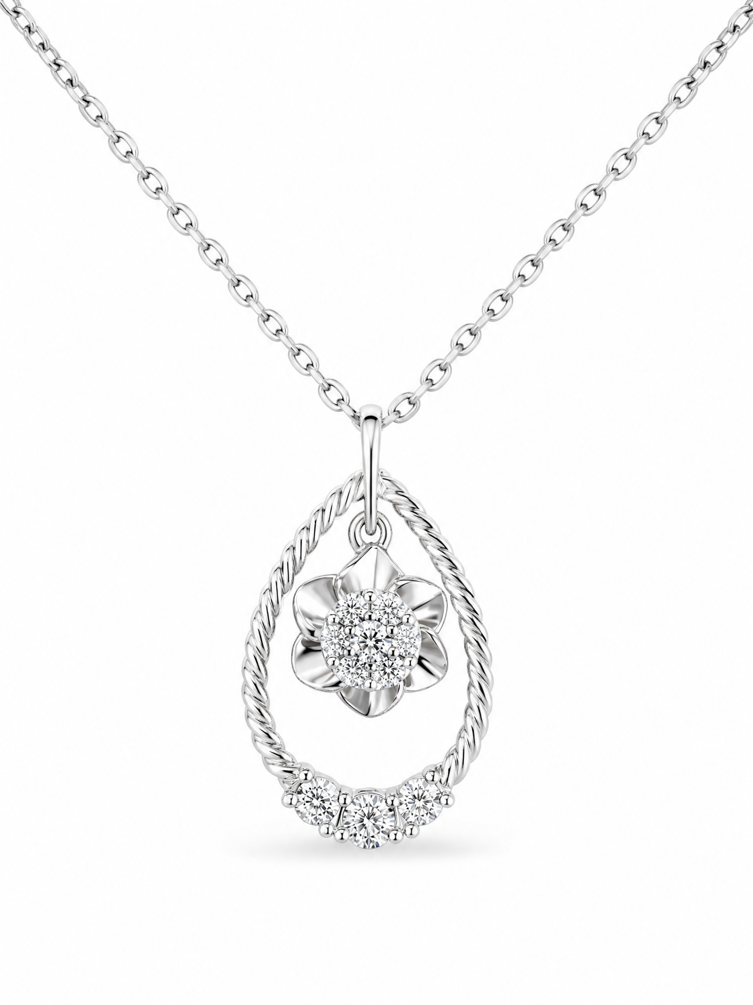 Halo diamond pendant with chain by Memoire Jewellery