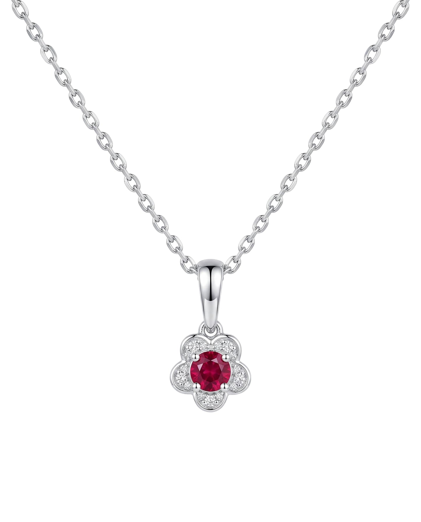 Natural ruby and natural diamond pendant with chain by Memoire Jewellery