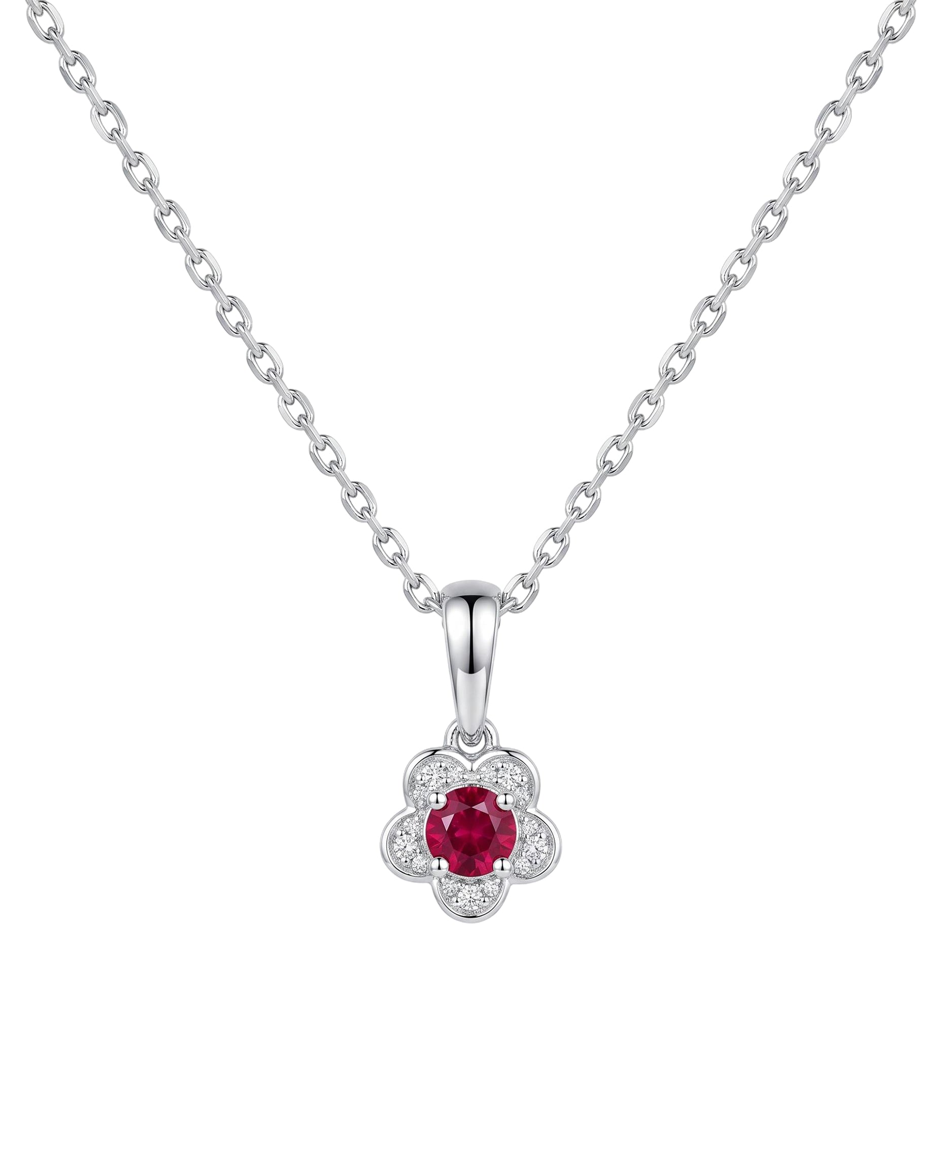 Natural ruby and natural diamond pendant with chain by Memoire Jewellery