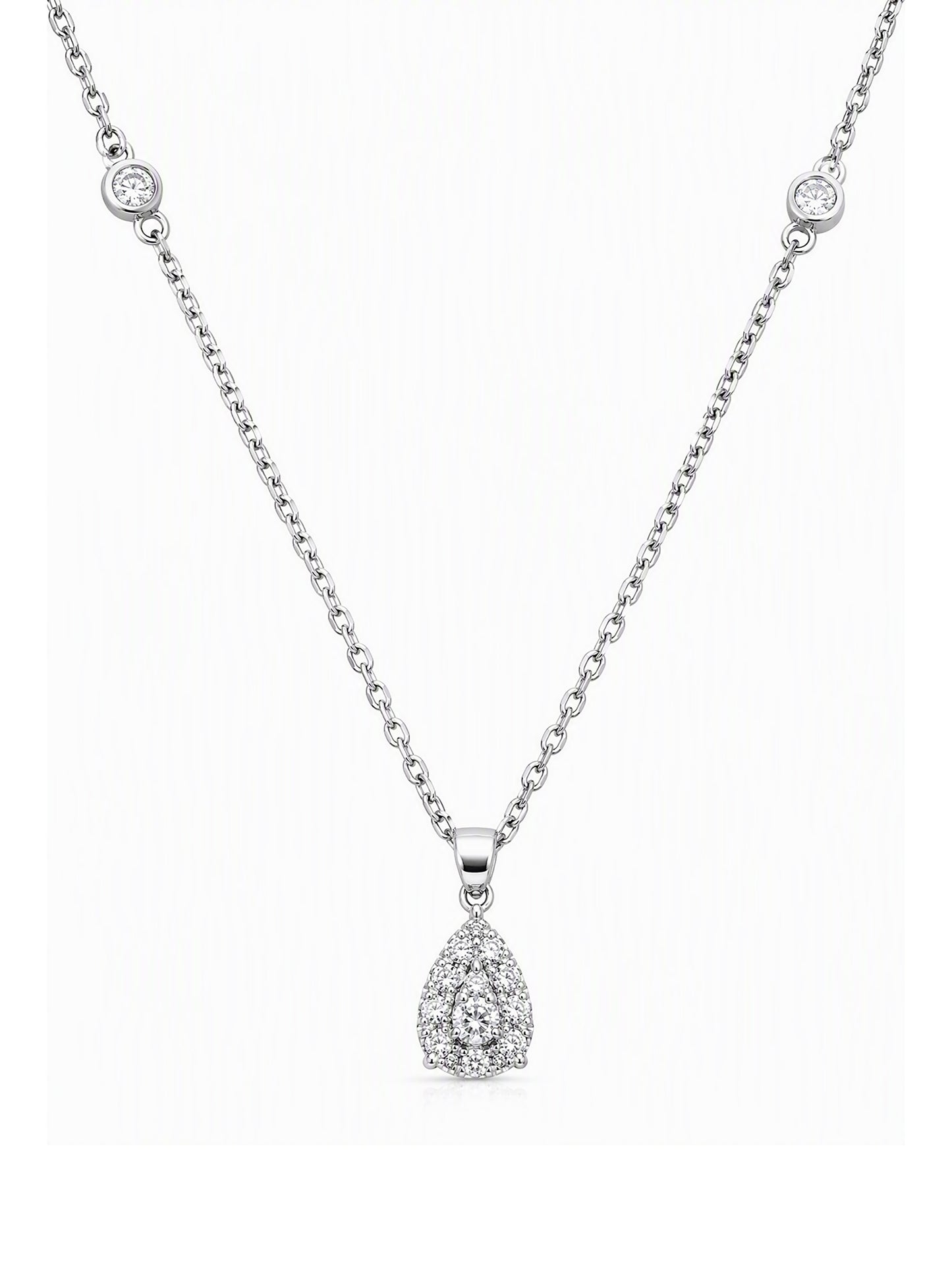 Round and single cut diamond cluster pendant with chain by Memoire Jewellery