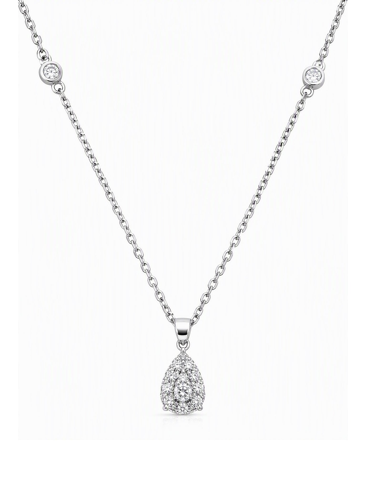 Round and single cut diamond cluster pendant with chain by Memoire Jewellery
